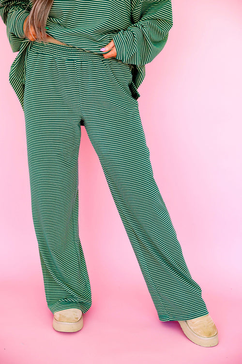 Cozy Weekend Striped Pants- Green