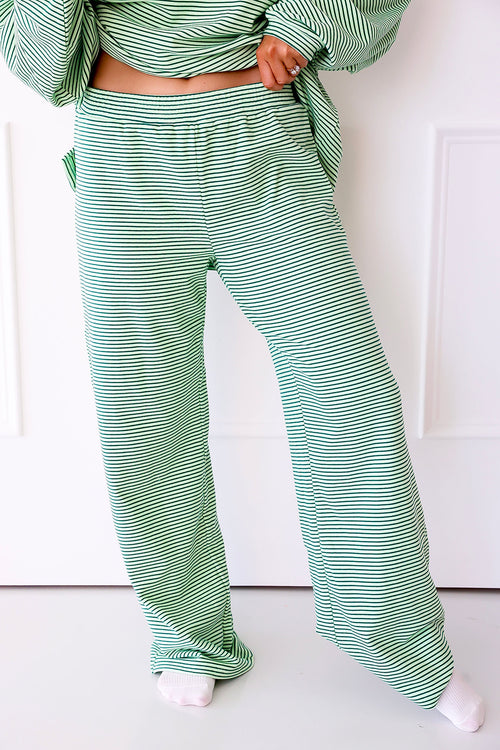 Cozy Weekend Striped Pants- Lime