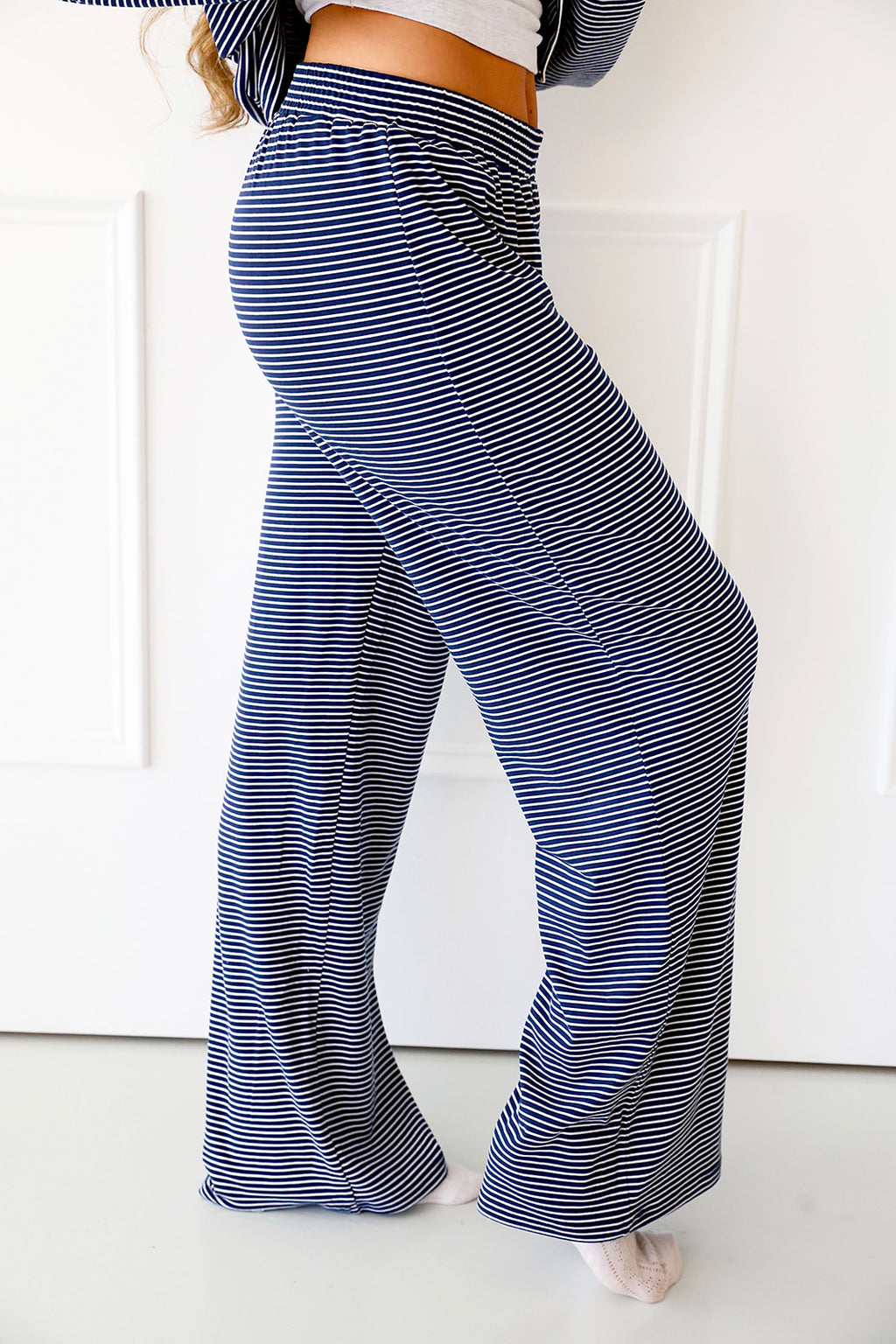Cozy Weekend Striped Pants- Navy