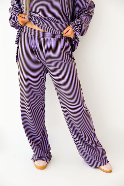 Cozy Weekend Striped Pants – Lavender/Brown