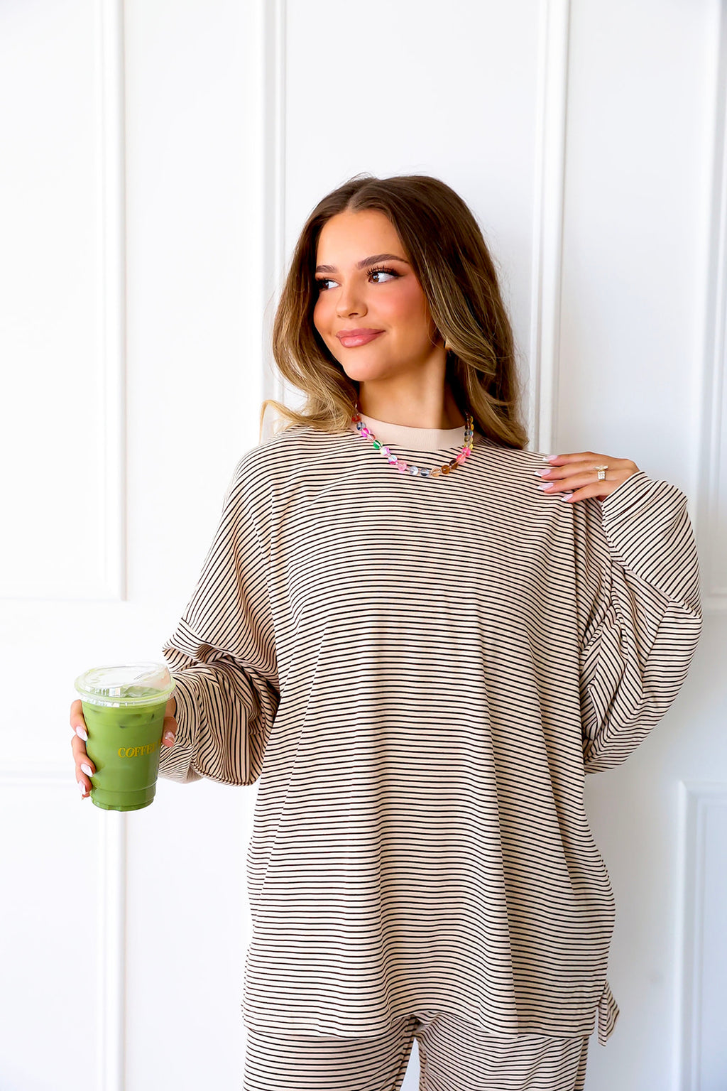 Cozy Weekend Striped Top- Almond