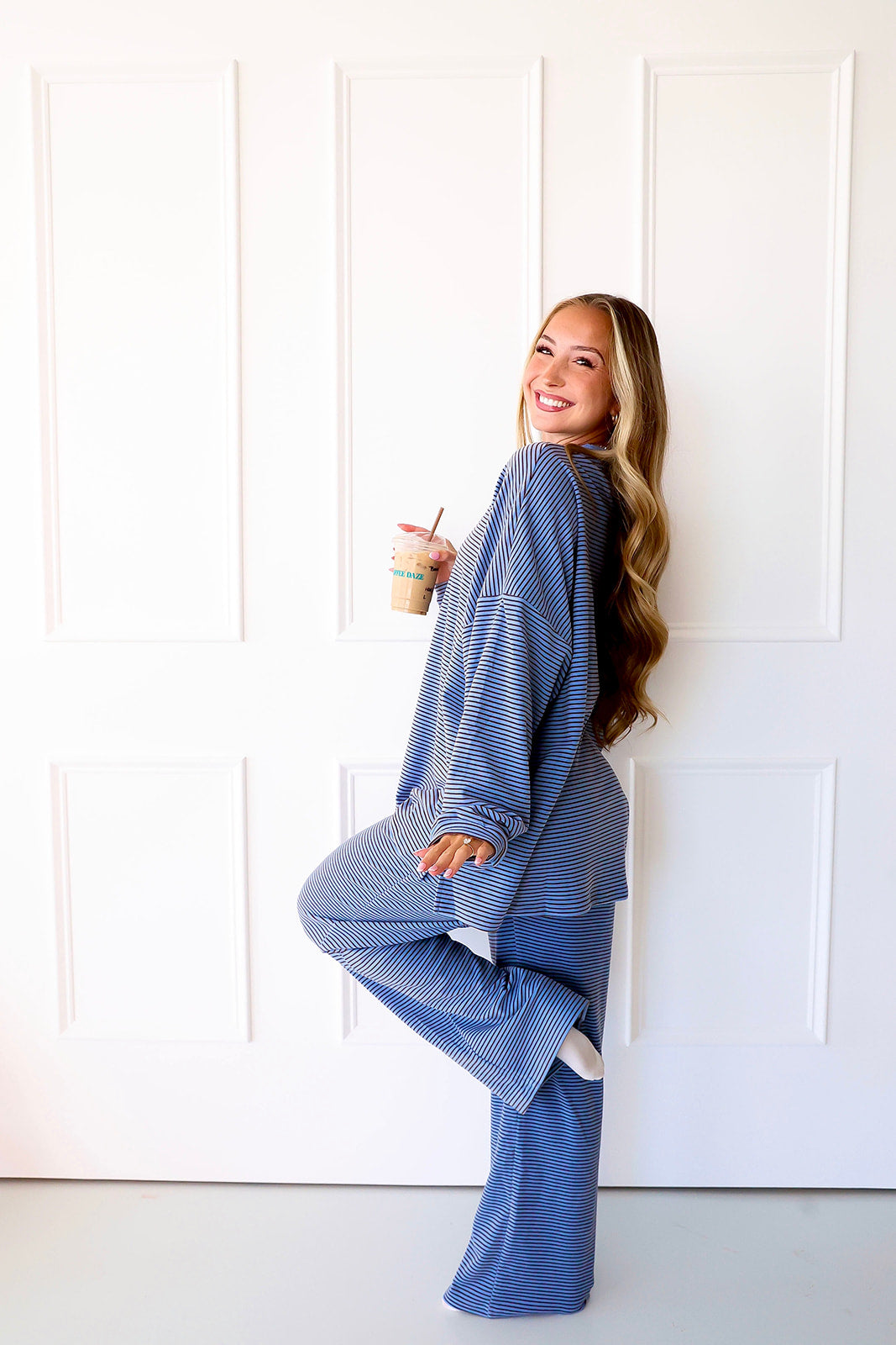 Cozy Weekend Striped Top- Blue/Brown