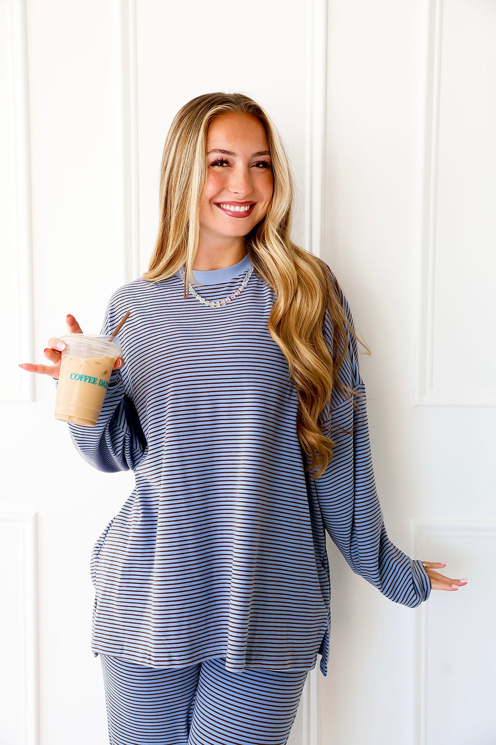 Cozy Weekend Striped Top- Blue/Brown