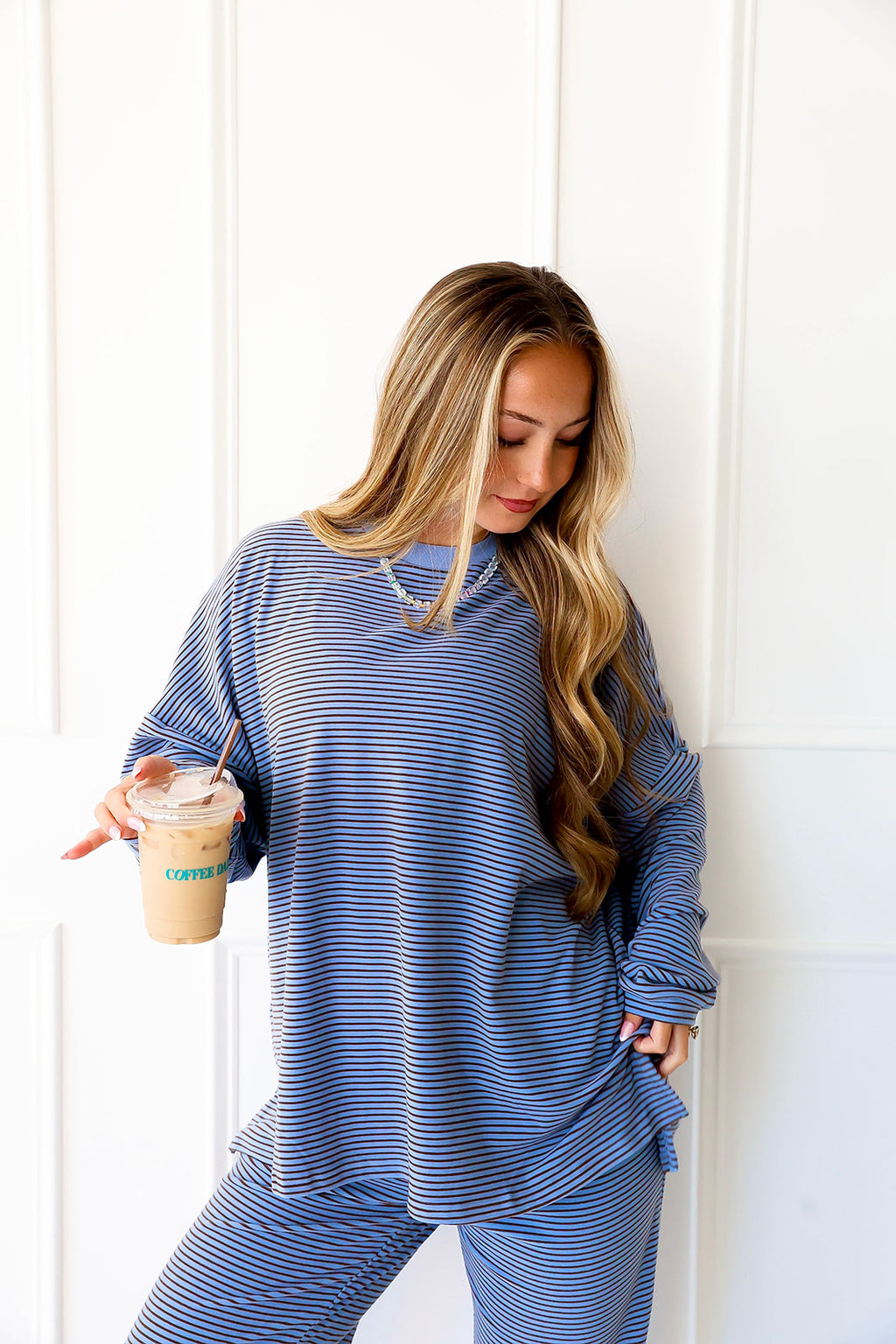 Cozy Weekend Striped Top- Blue/Brown