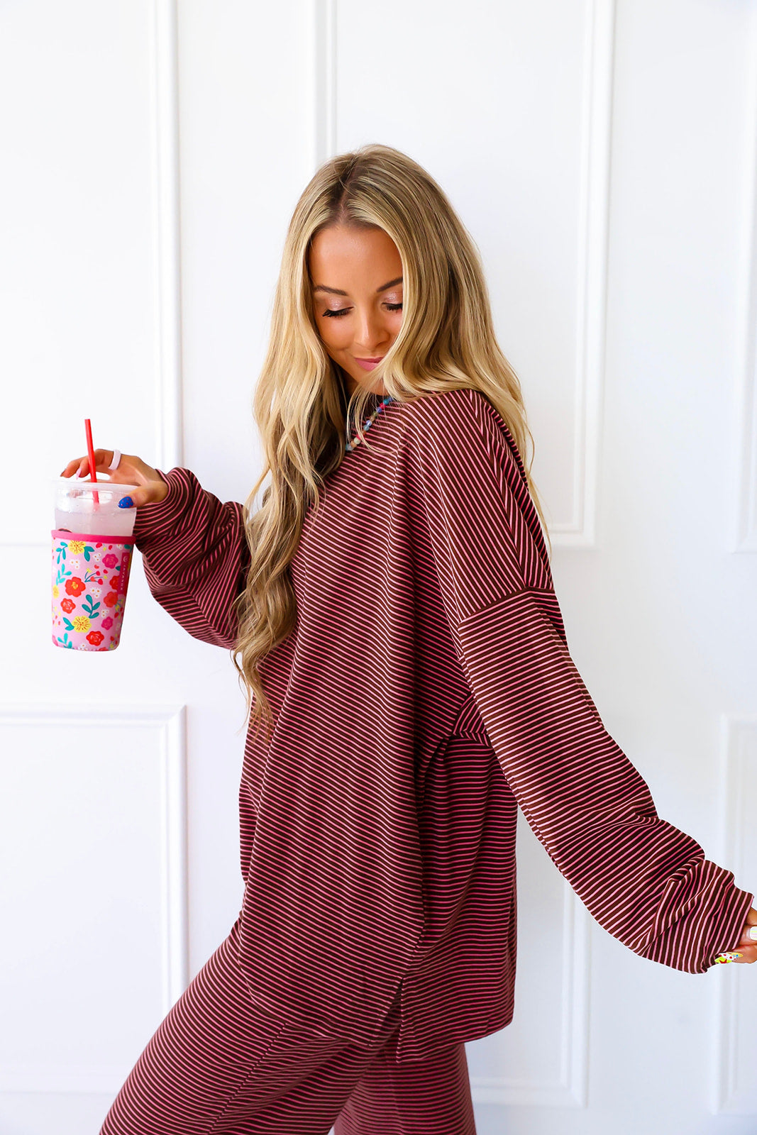 Cozy Weekend Striped Top- Brown/Pink