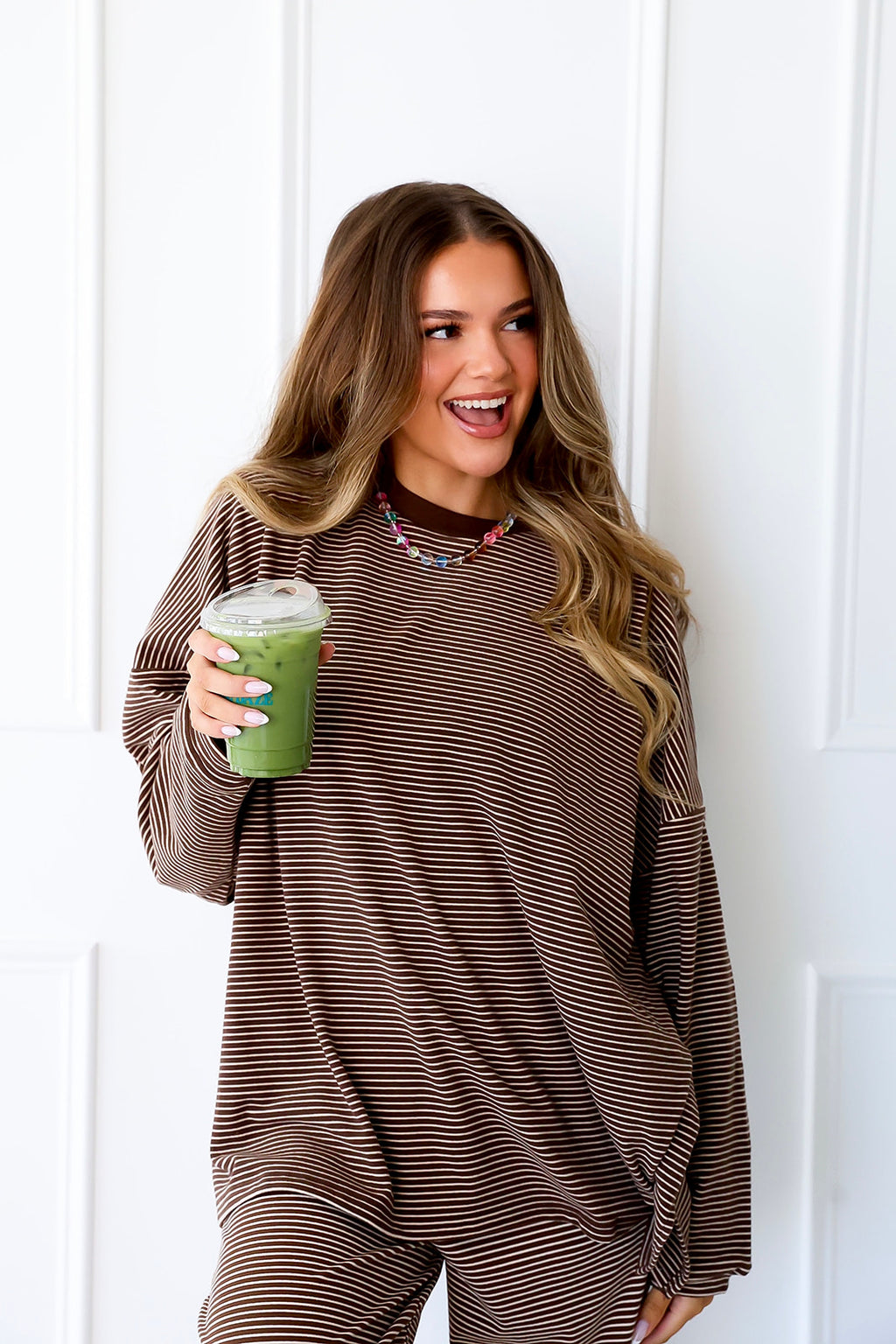 Cozy Weekend Striped Top- Brown