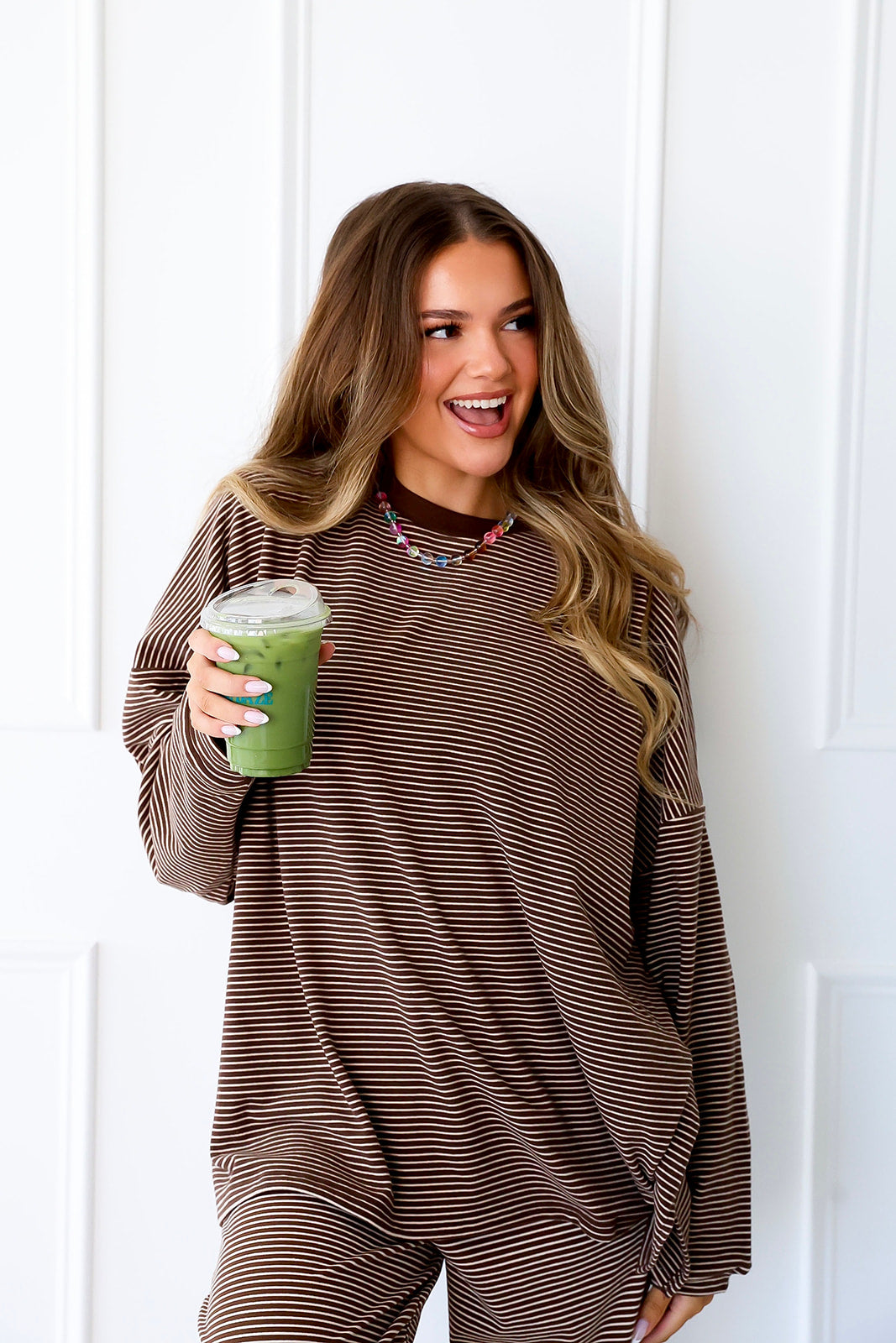 Cozy Weekend Striped Top- Brown
