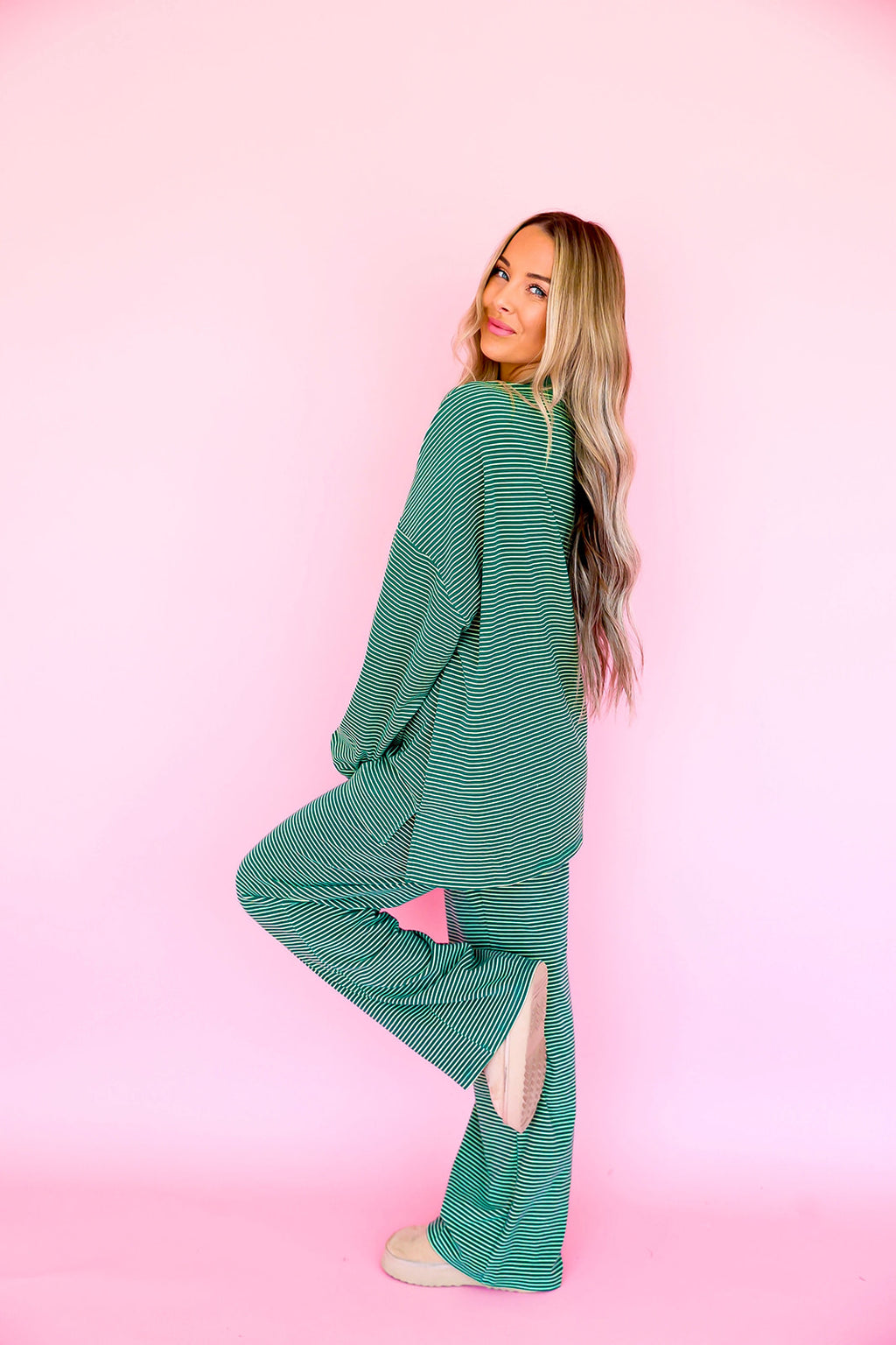 Cozy Weekend Striped Top- Green