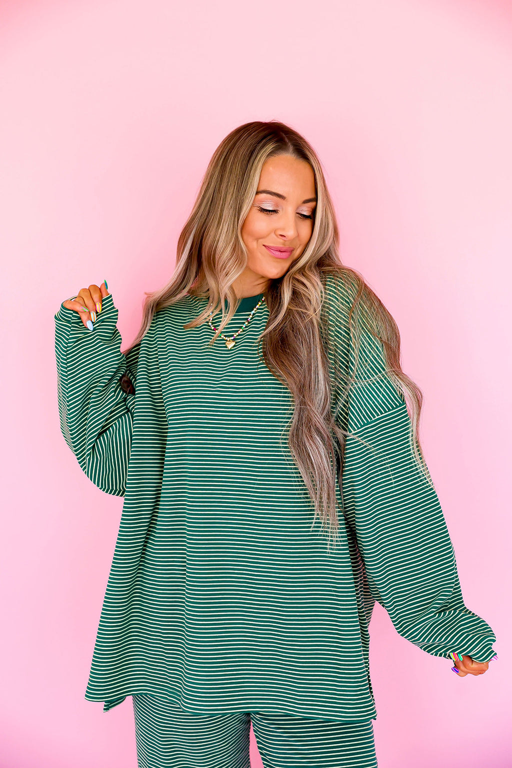 Cozy Weekend Striped Top- Green