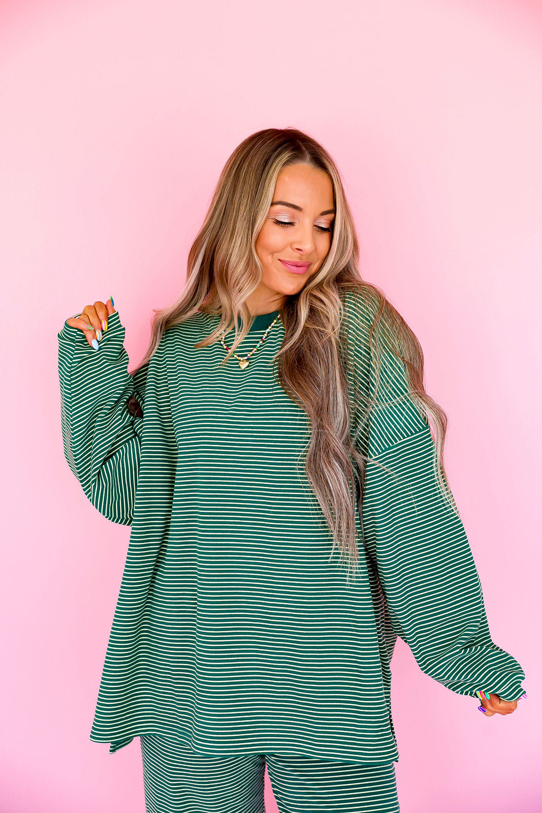 Cozy Weekend Striped Top- Green