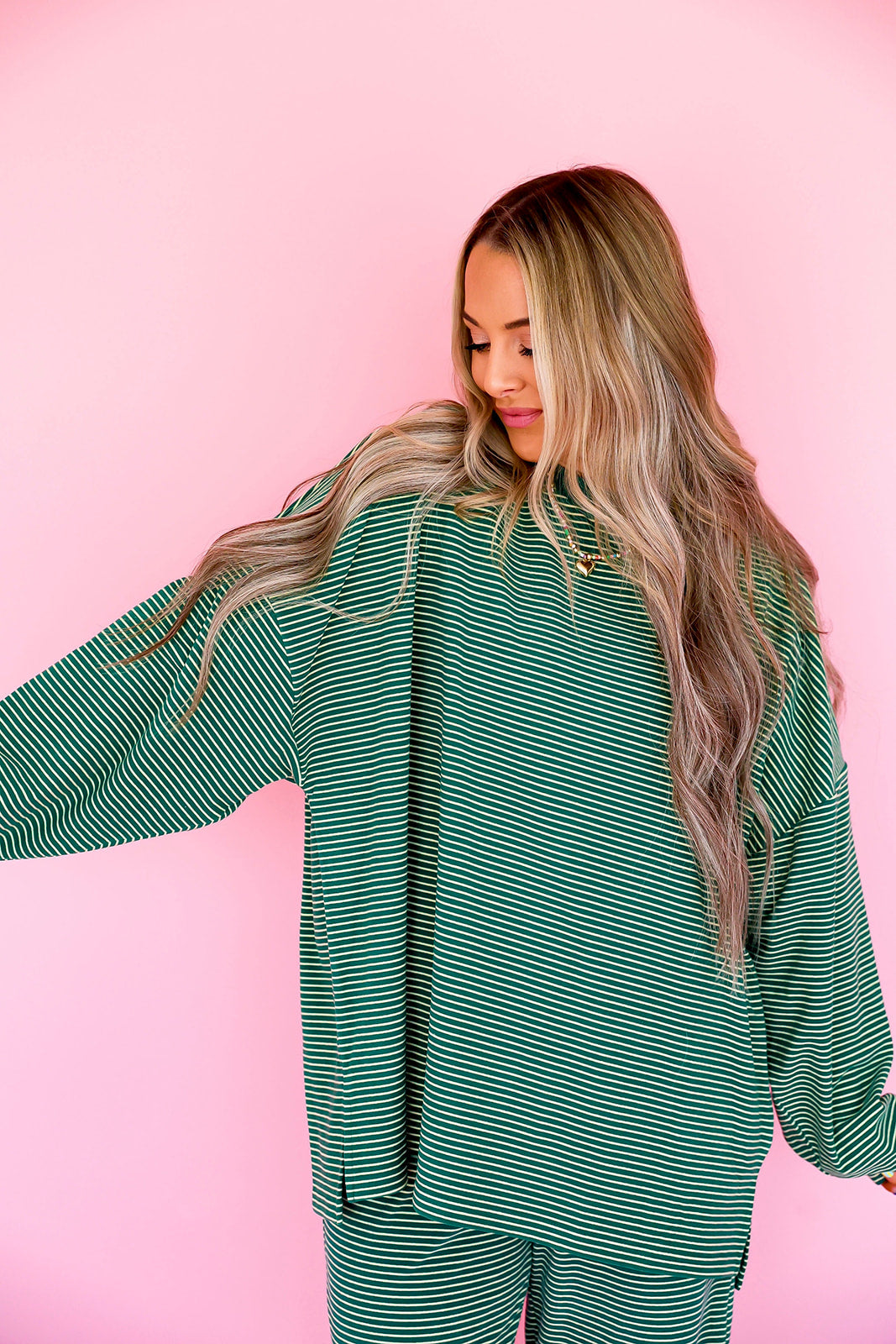 Cozy Weekend Striped Top- Green