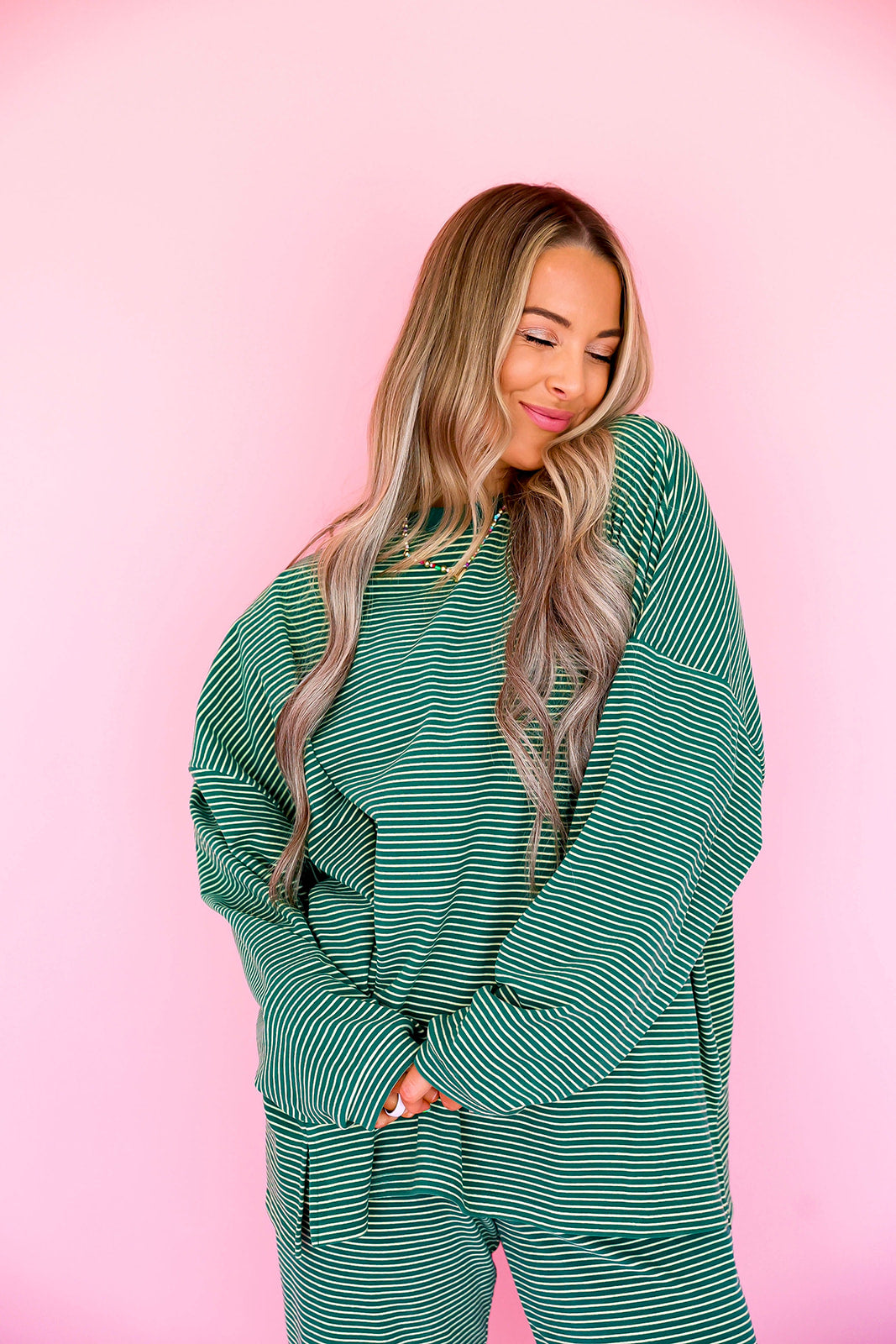 Cozy Weekend Striped Top- Green