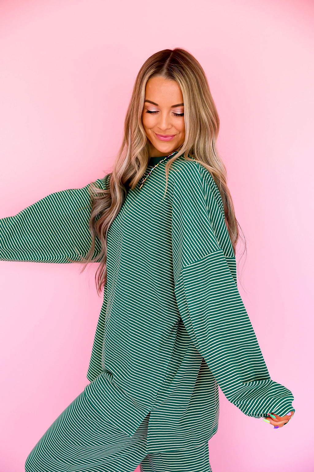 Cozy Weekend Striped Top- Green