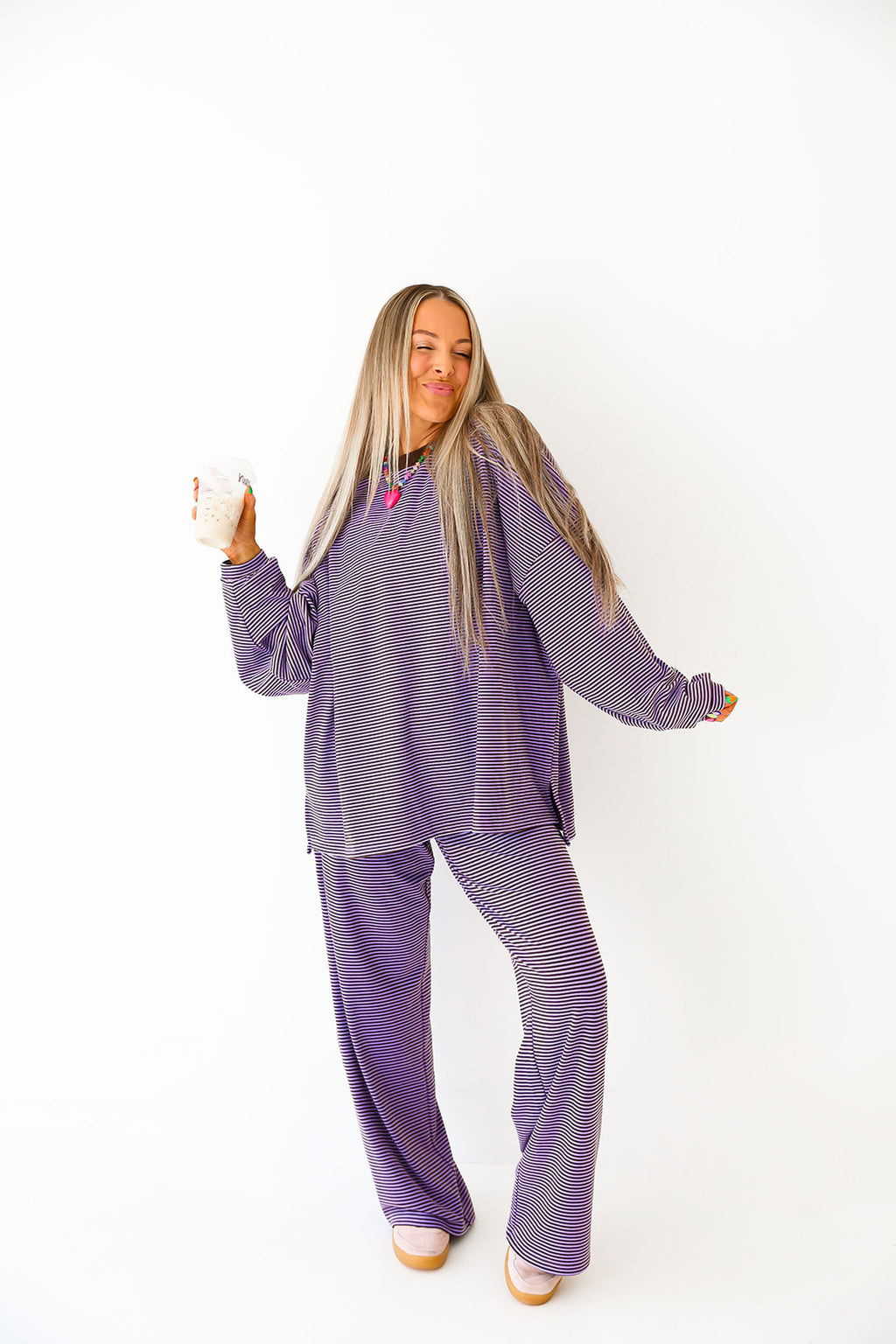 Cozy Weekend Striped Top- Lavender/Brown