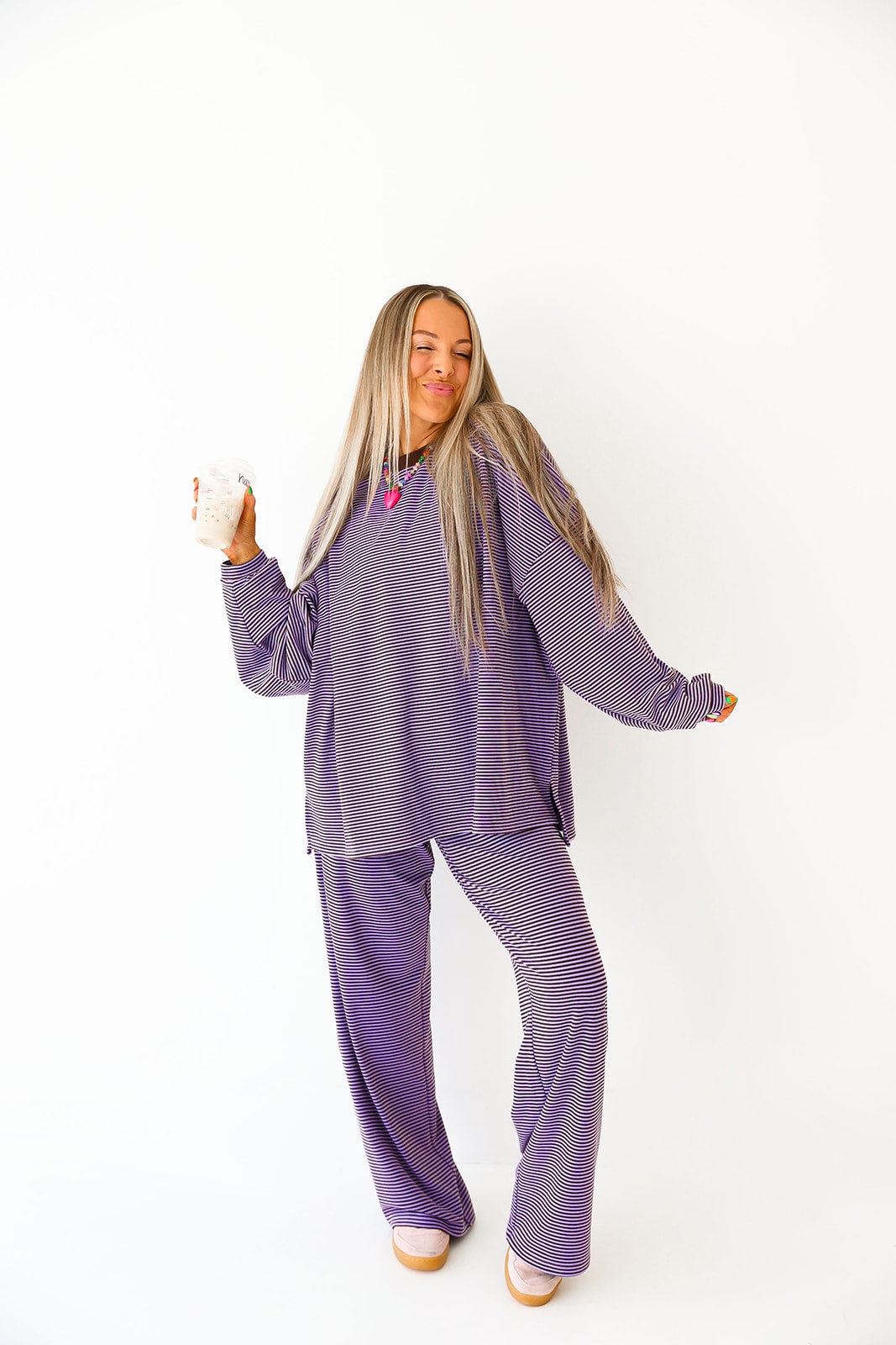 Cozy Weekend Striped Top- Lavender/Brown