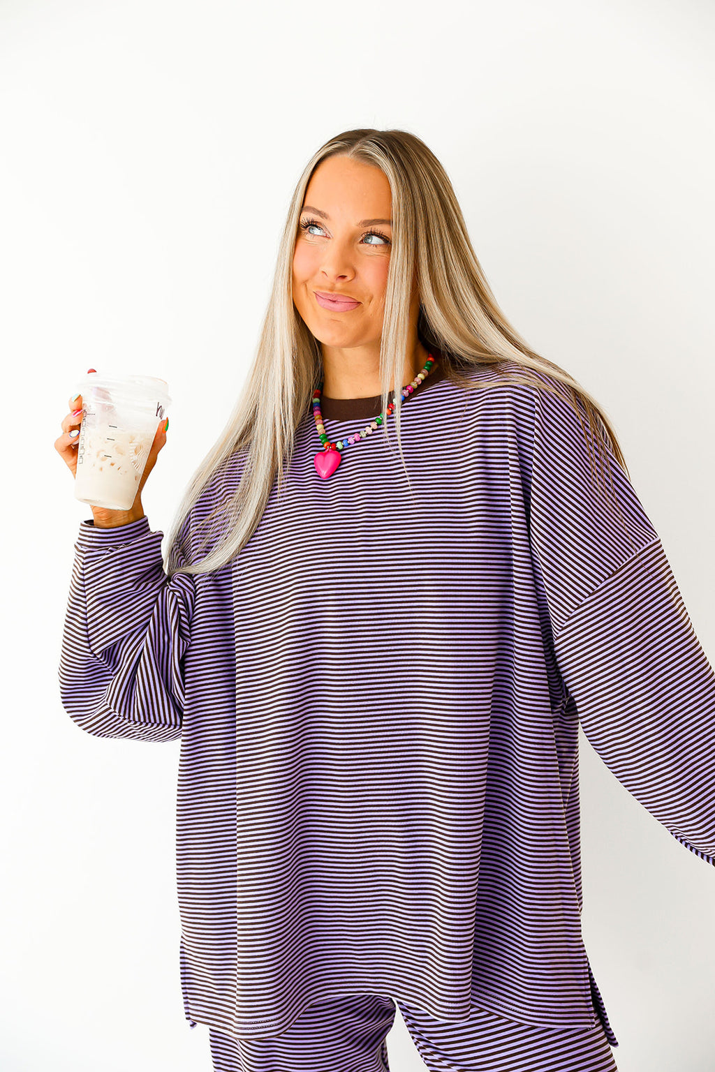 Cozy Weekend Striped Top- Lavender/Brown