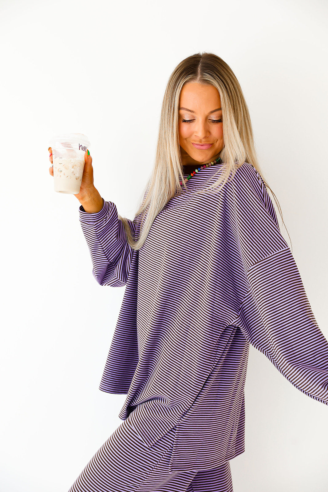 Cozy Weekend Striped Top- Lavender/Brown