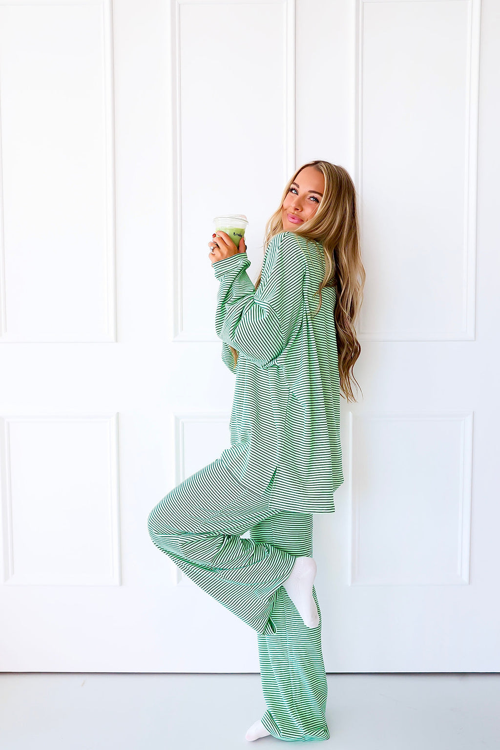Cozy Weekend Striped Top- Lime