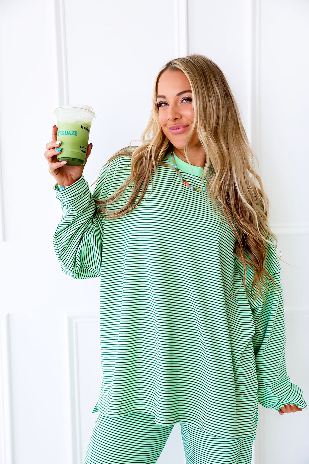 Cozy Weekend Striped Top- Lime