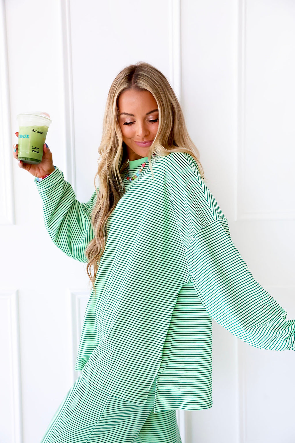 Cozy Weekend Striped Top- Lime