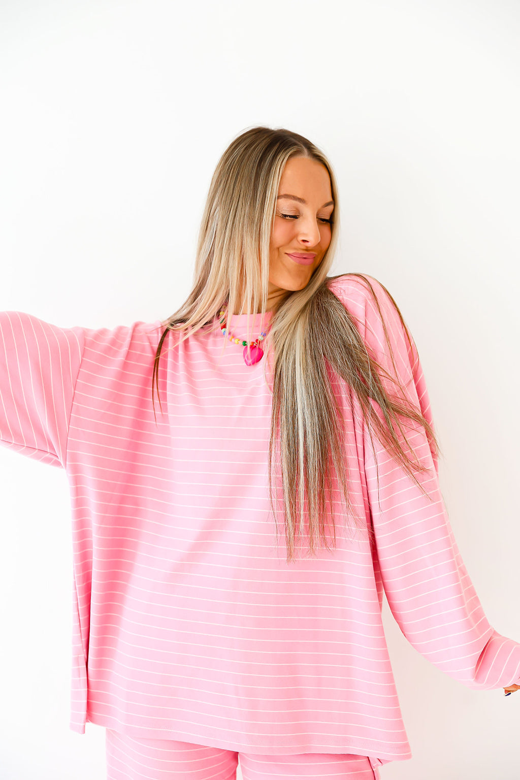 Cozy Weekend Striped Top- Pink/White