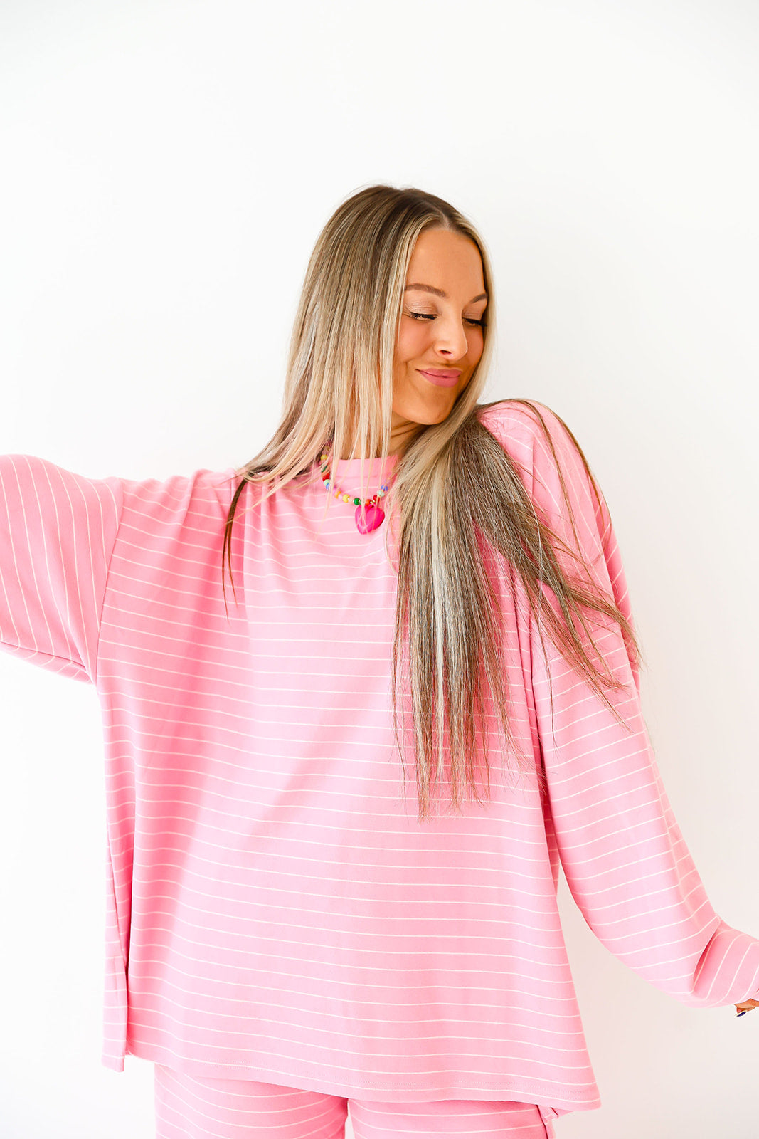 Cozy Weekend Striped Top- Pink/White