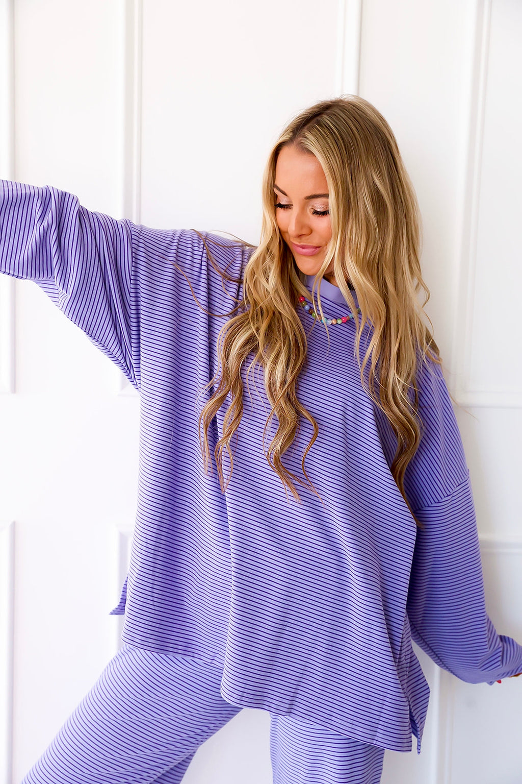 Cozy Weekend Striped Top- Purple