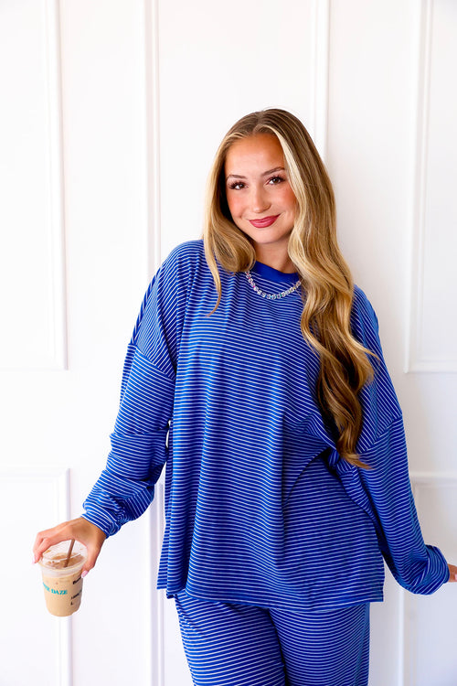 Cozy Weekend Striped Top- Royal