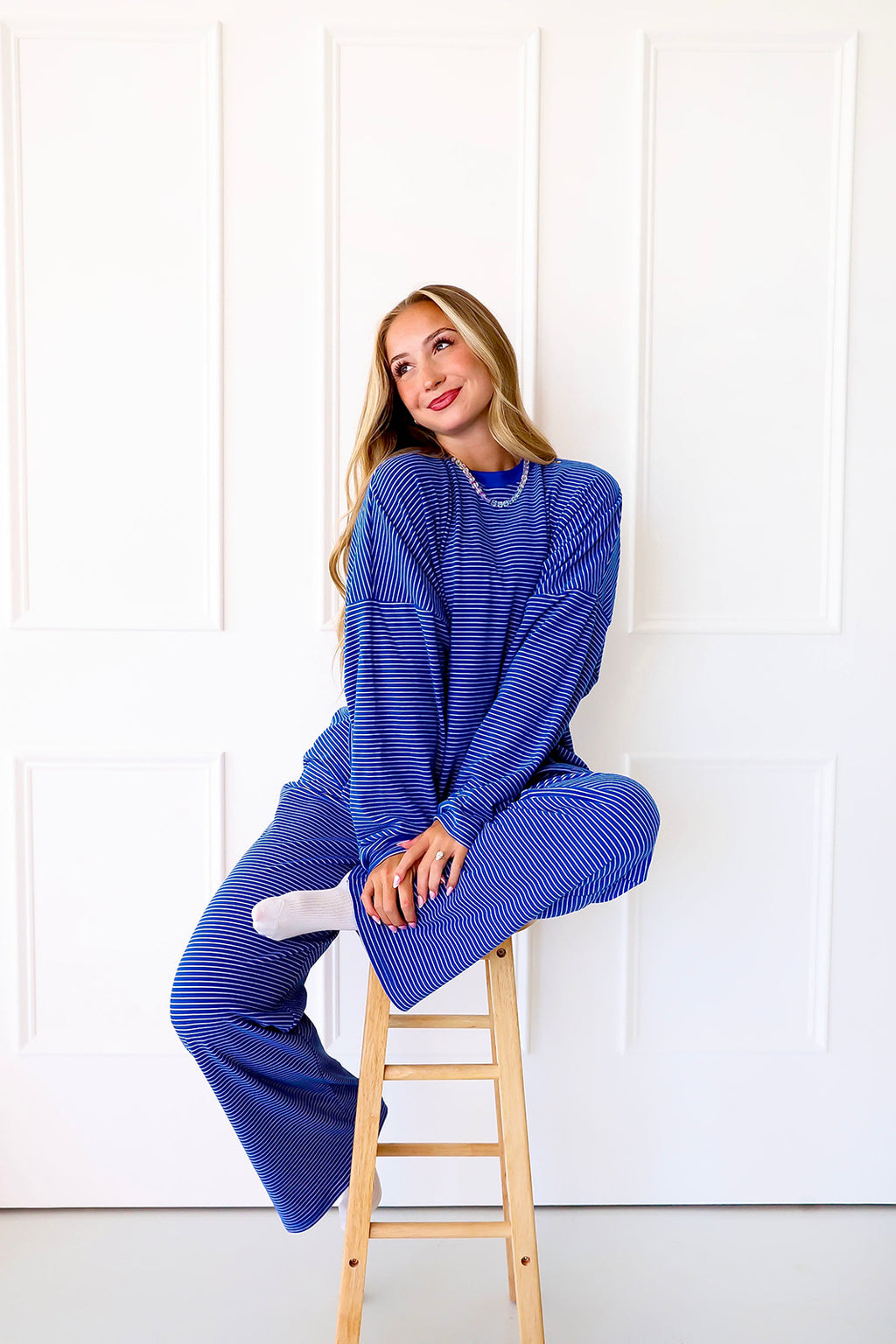 Cozy Weekend Striped Top- Royal