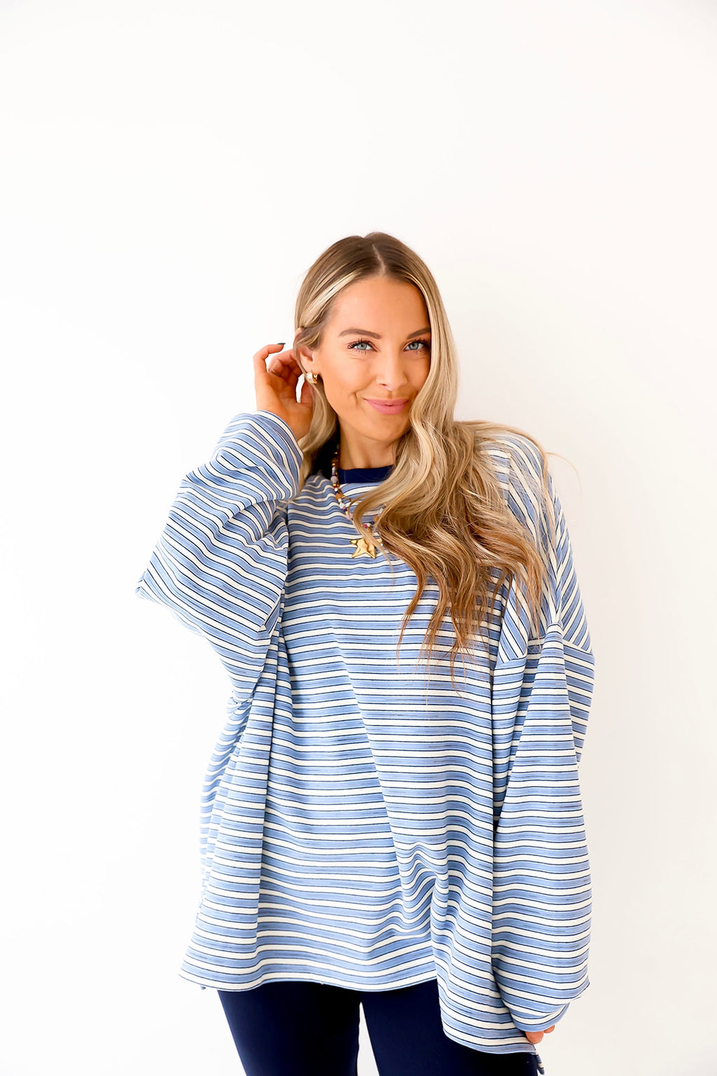 Cozy Weekend Striped Top – Blue Stripes