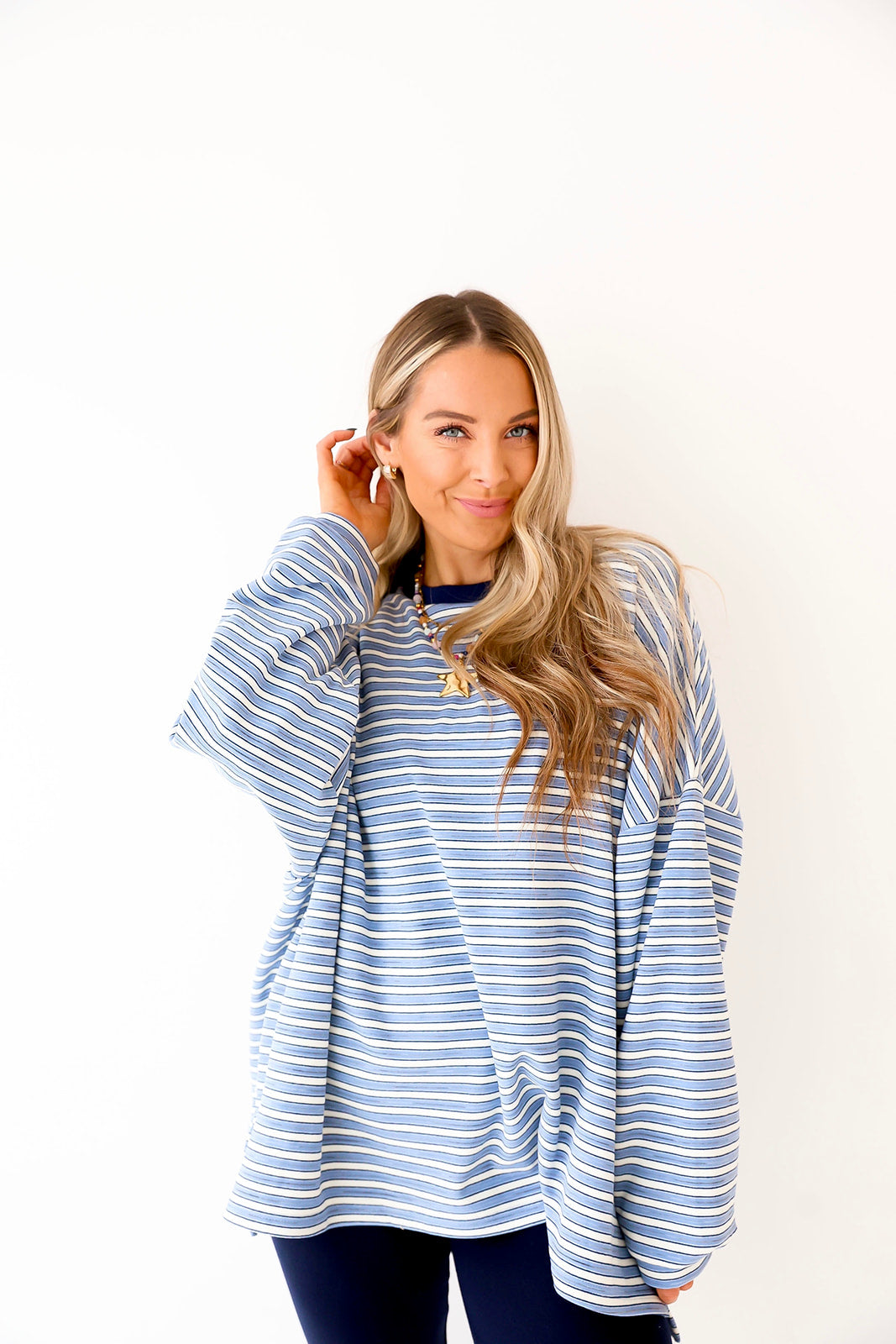 Cozy Weekend Striped Top – Blue Stripes