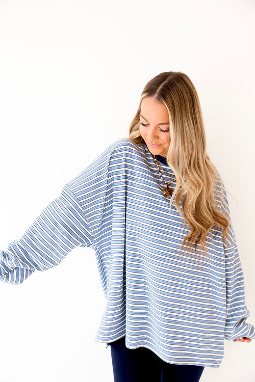 Cozy Weekend Striped Top – Blue Stripes