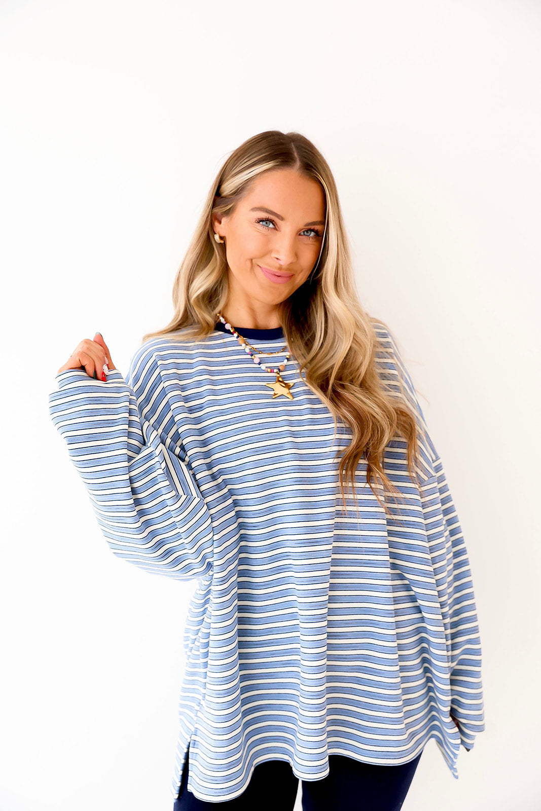 Cozy Weekend Striped Top – Blue Stripes