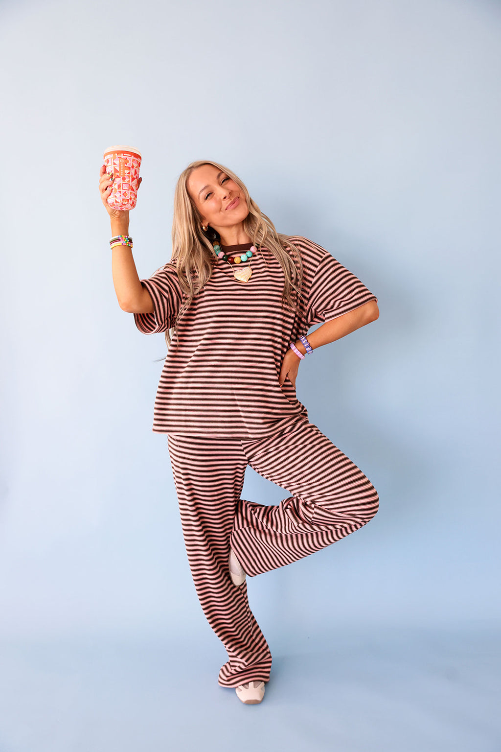 Cozy Weekends Short Sleeve Set – Brown/Pink