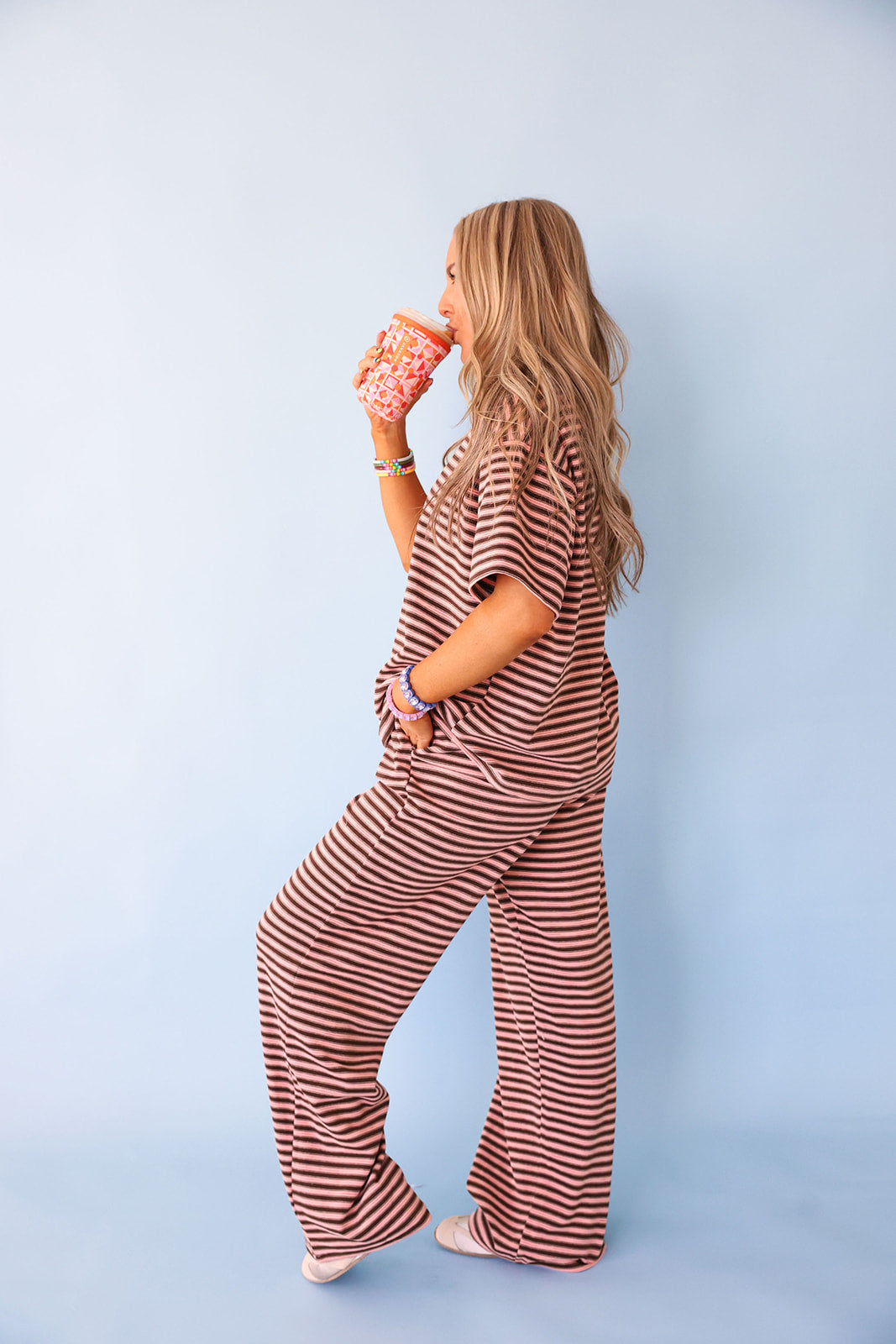Cozy Weekends Short Sleeve Set – Brown/Pink