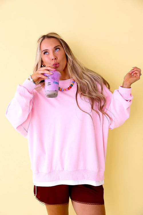 Crisp & Cozy Pullover-Pink/White