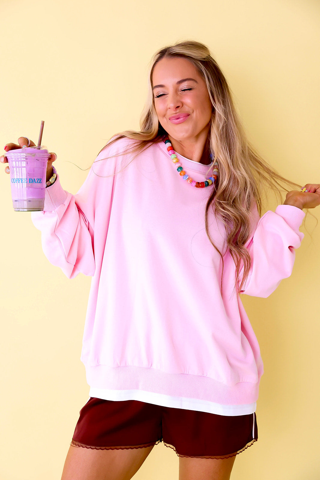 Crisp & Cozy Pullover-Pink/White