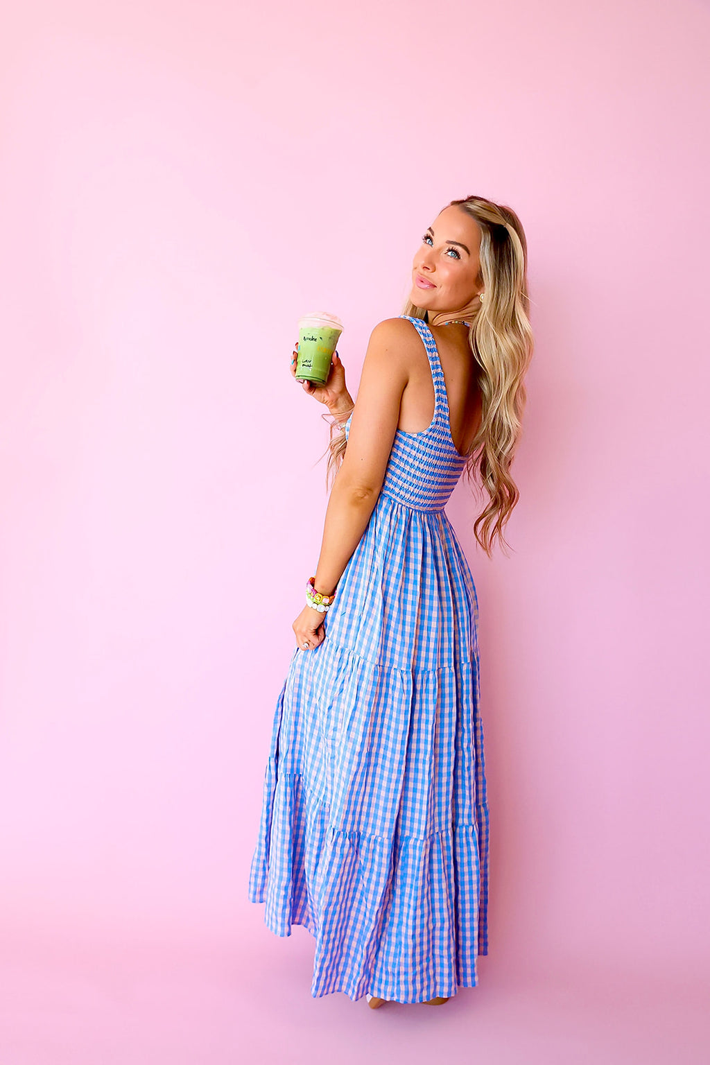 Crushing On Gingham Maxi – Blue/Peach