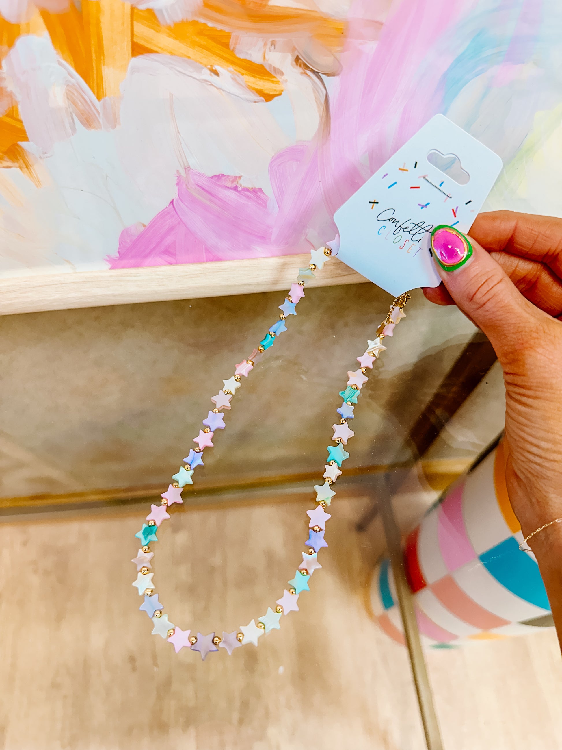 Star Stone Necklace-Pastel Rainbow