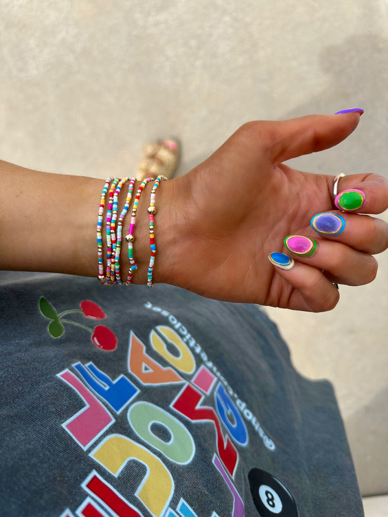 Dainty Rainbow Seed Bead Bracelets-Set of 6