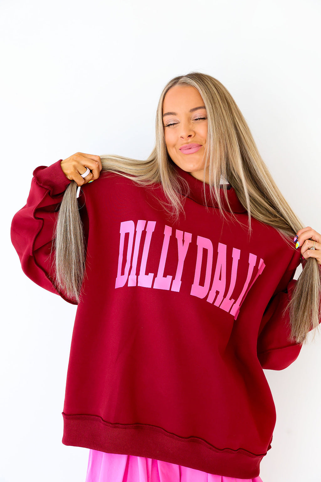 Dilly Dally Mockneck- Burgundy/Pink Restock