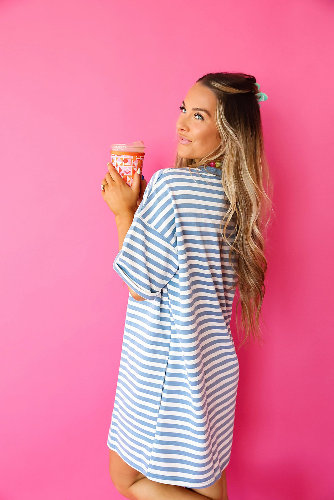Doing Fun Things T-Shirt Dress – Blue/Ivory