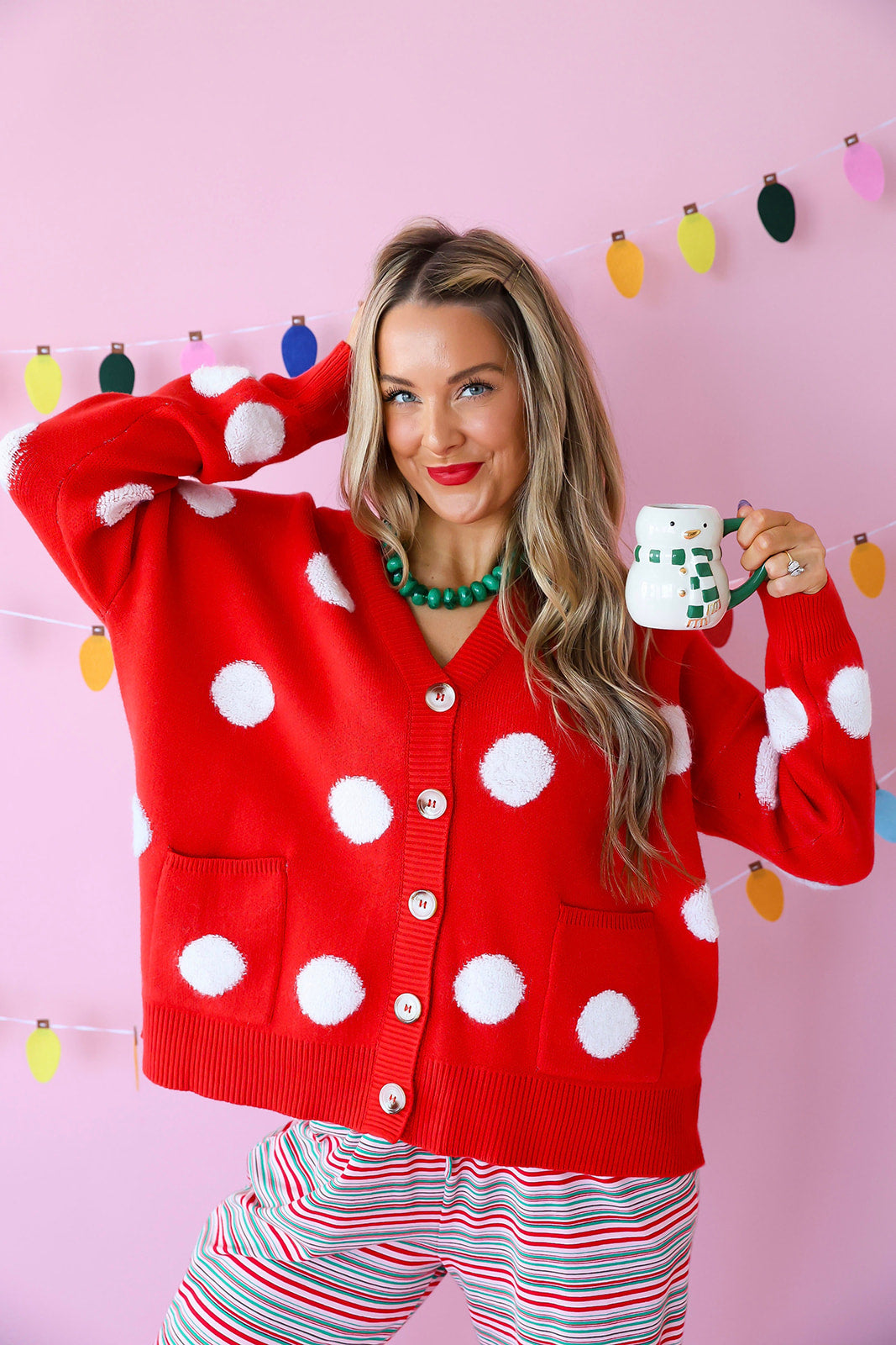 Dot Your Average Cardigan – Red/White