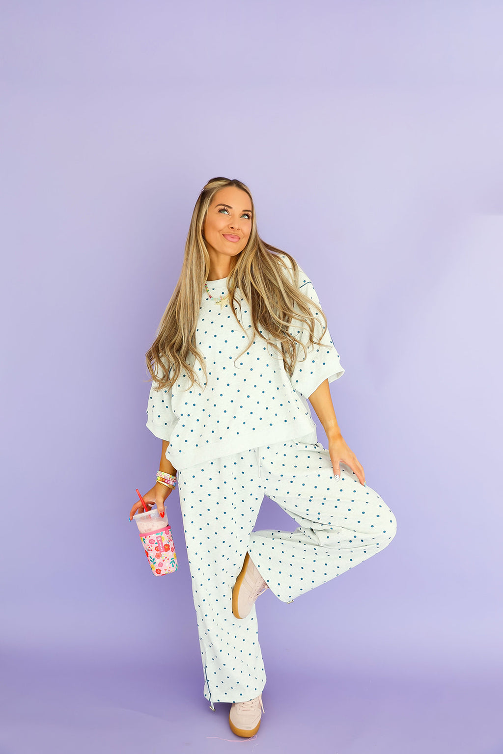 Dot Your Plans Top – Grey/Navy