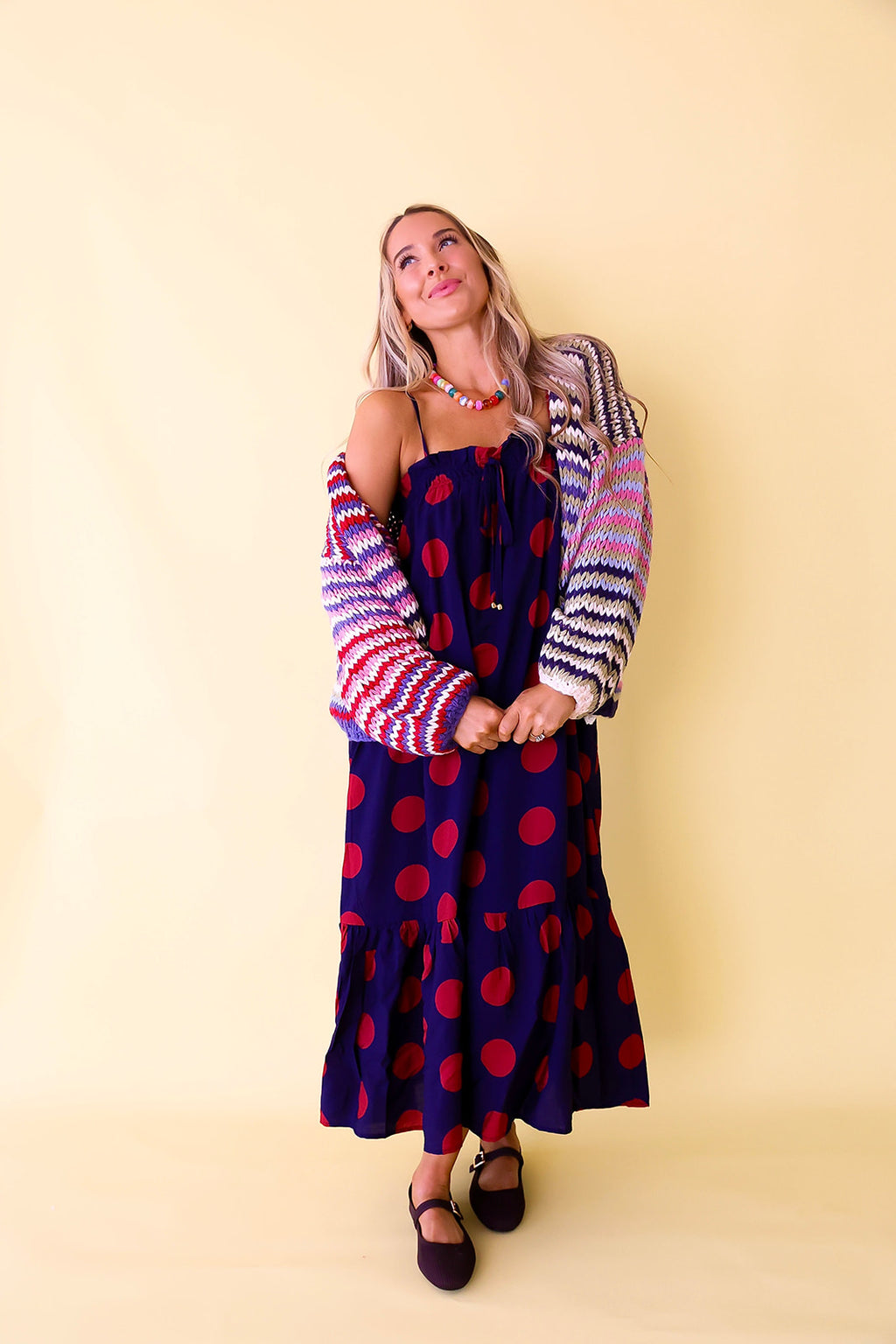 Dotted Delight Maxi Dress - Navy/Red