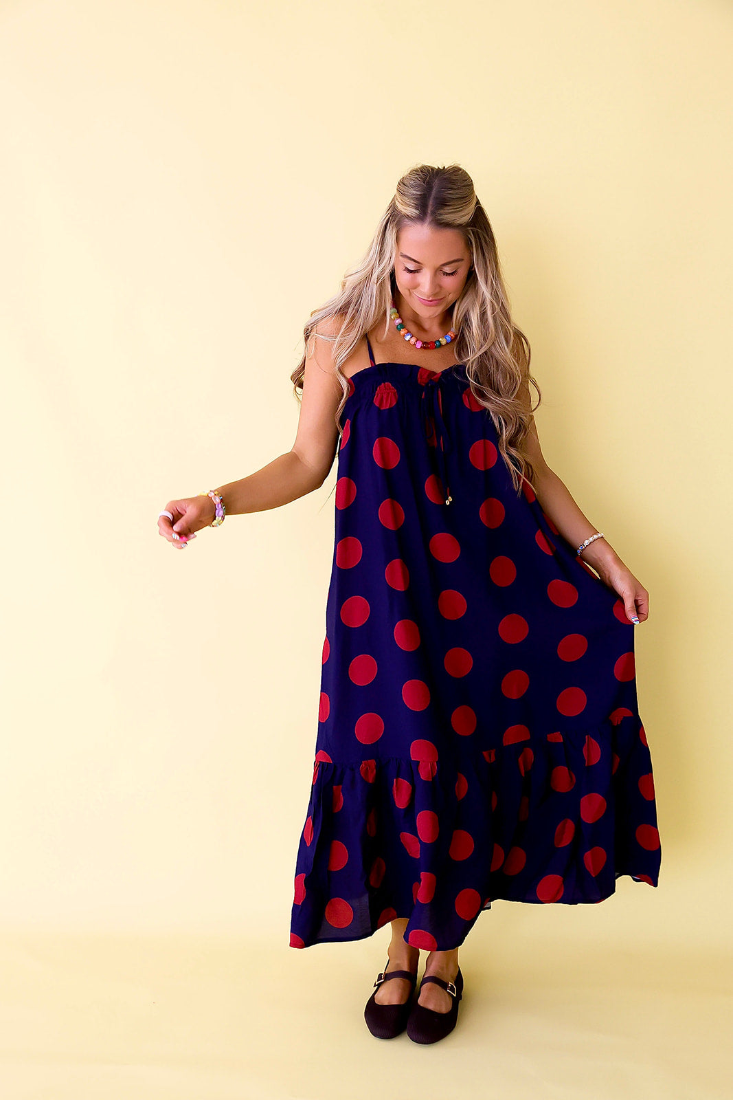 Dotted Delight Maxi Dress - Navy/Red