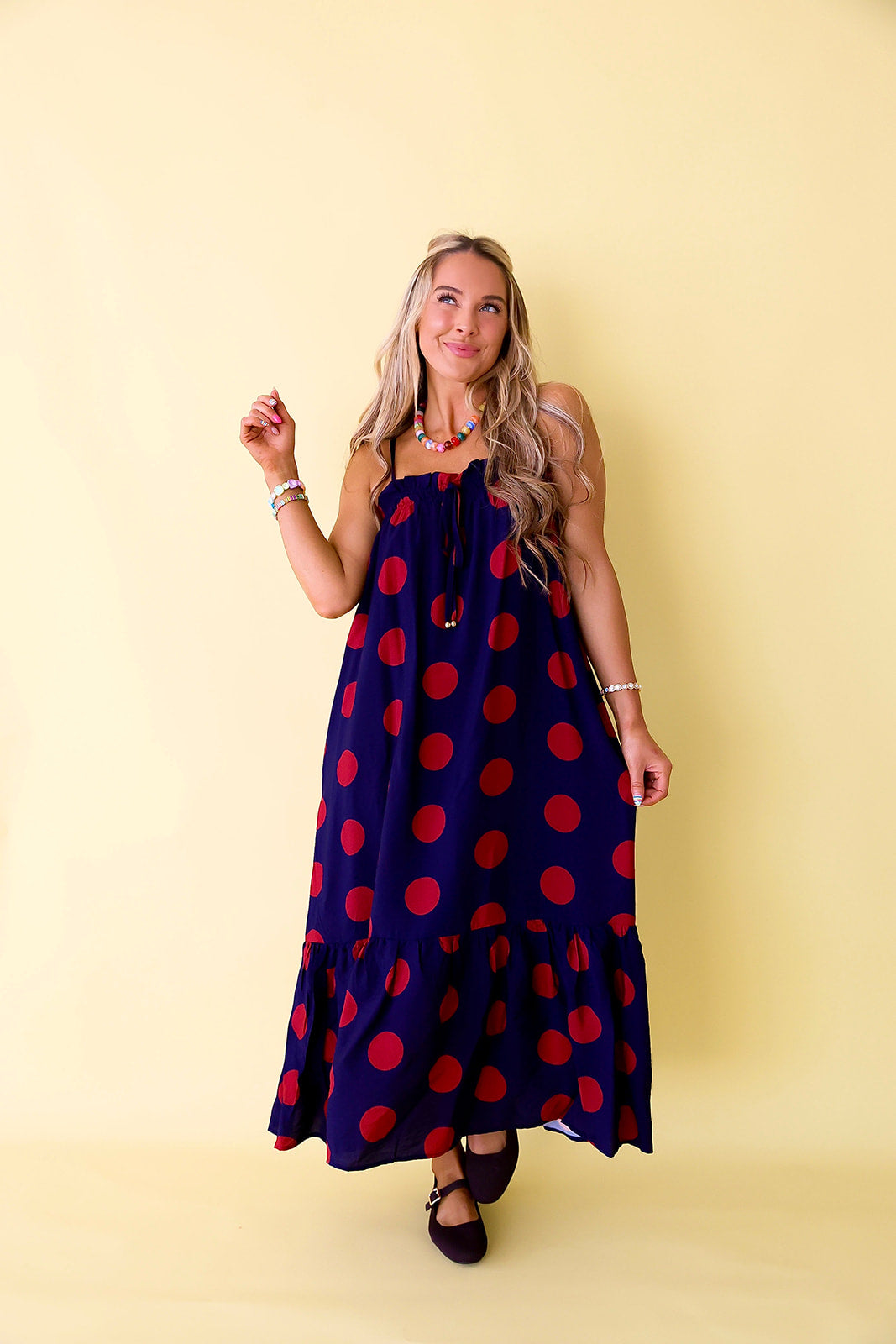 Dotted Delight Maxi Dress - Navy/Red
