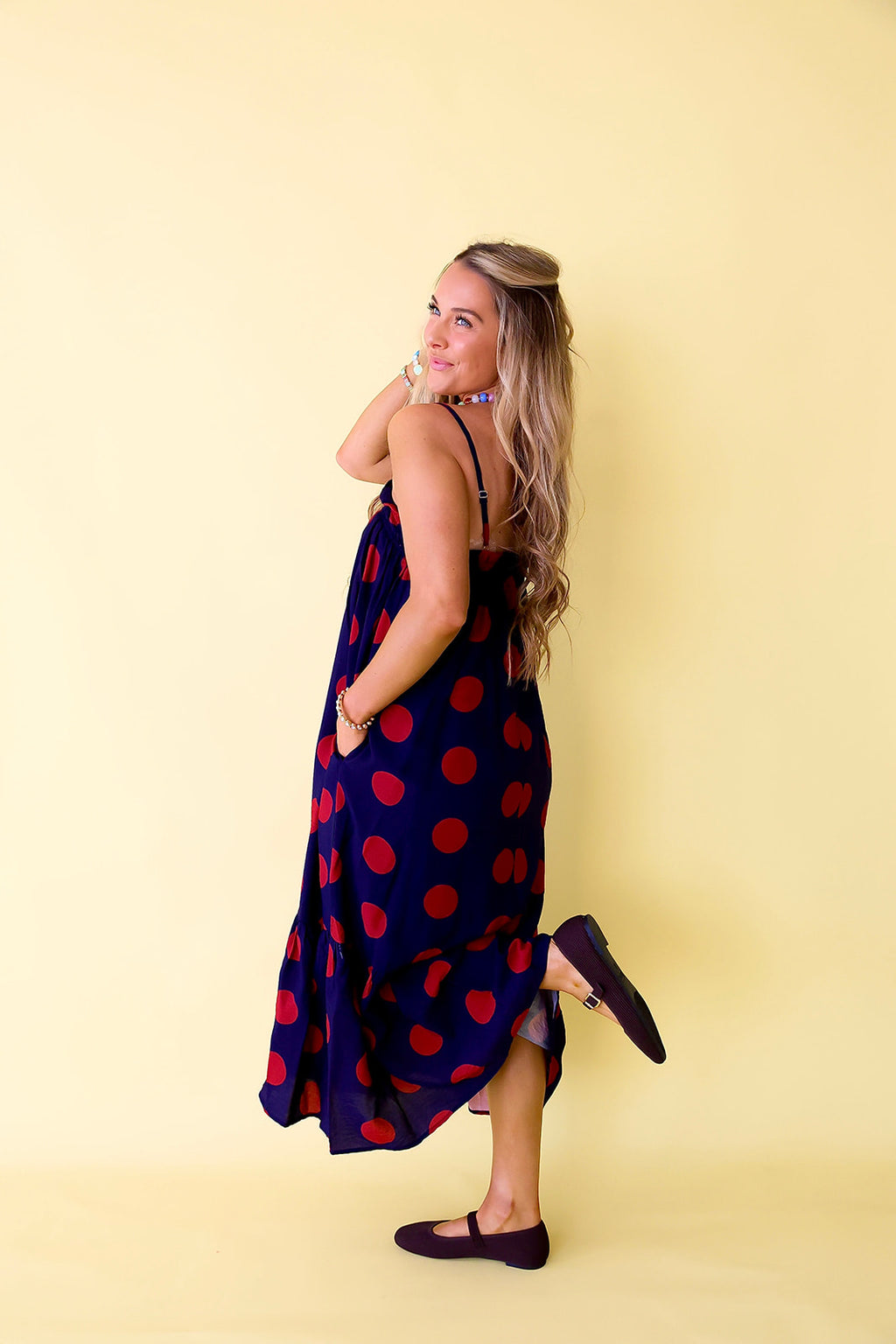 Dotted Delight Maxi Dress - Navy/Red