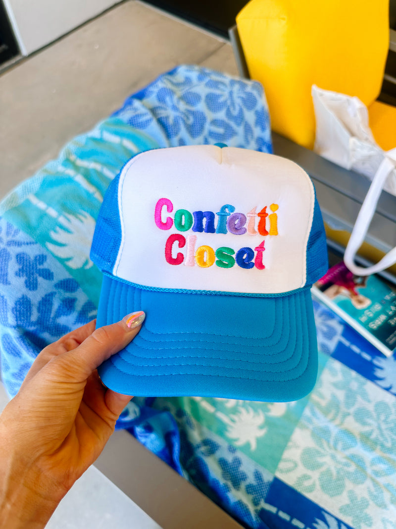 Confetti Closet Trucker Hat-Blue/White