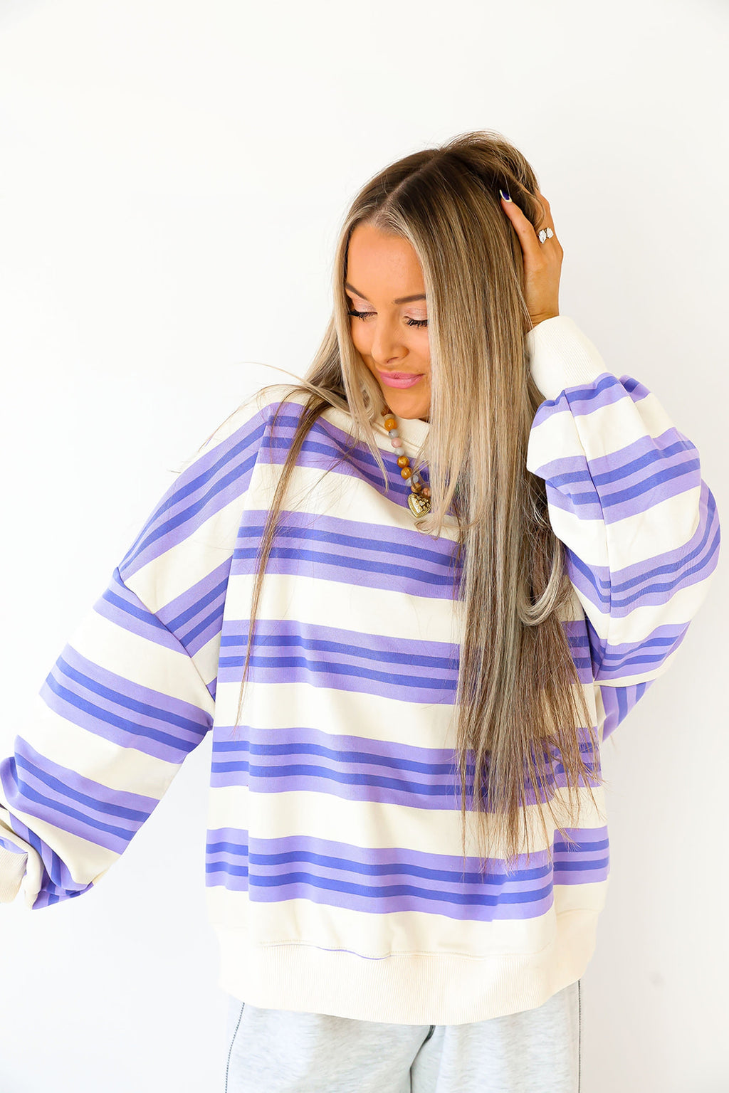 Easy Days Striped Terry Sweatshirt – Lavender RESTOCK